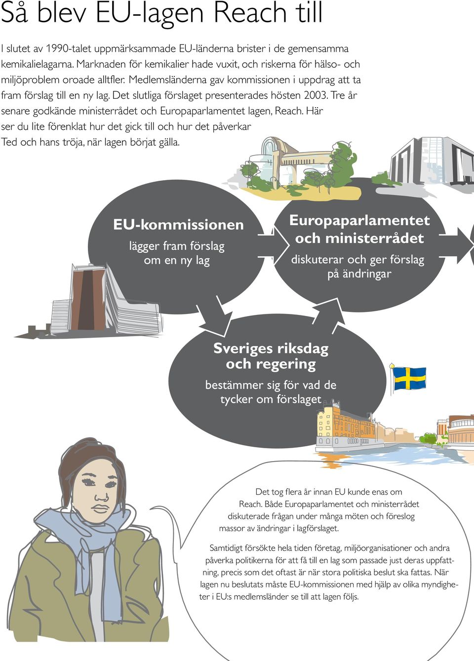 Det slutliga förslaget presenterades hösten 2003. Tre år senare godkände ministerrådet och Europaparlamentet lagen, Reach.