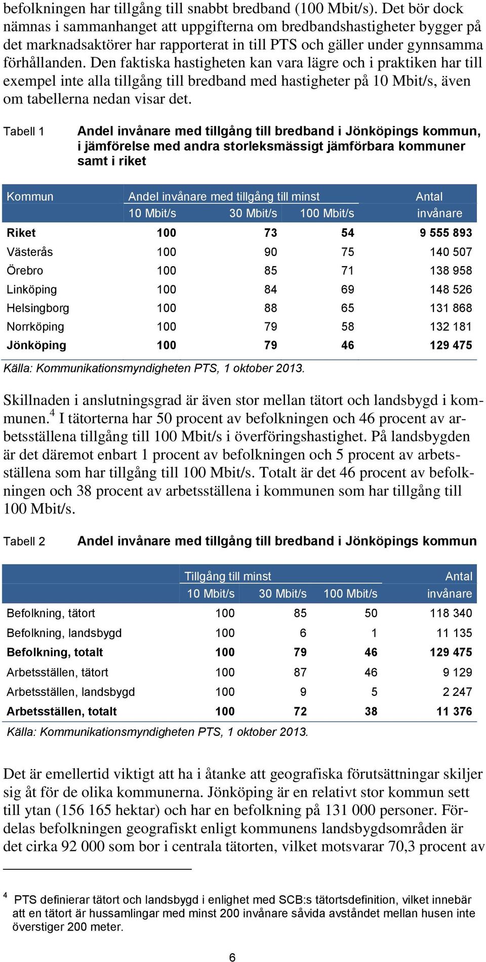Den faktiska hastigheten kan vara lägre och i praktiken har till exempel inte alla tillgång till bredband med hastigheter på 10 Mbit/s, även om tabellerna nedan visar det.