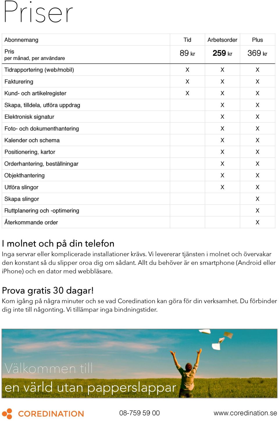 slingor Ruttplanering och -optimering Återkommande order X X X I molnet och på din telefon Inga servrar eller komplicerade installationer krävs.