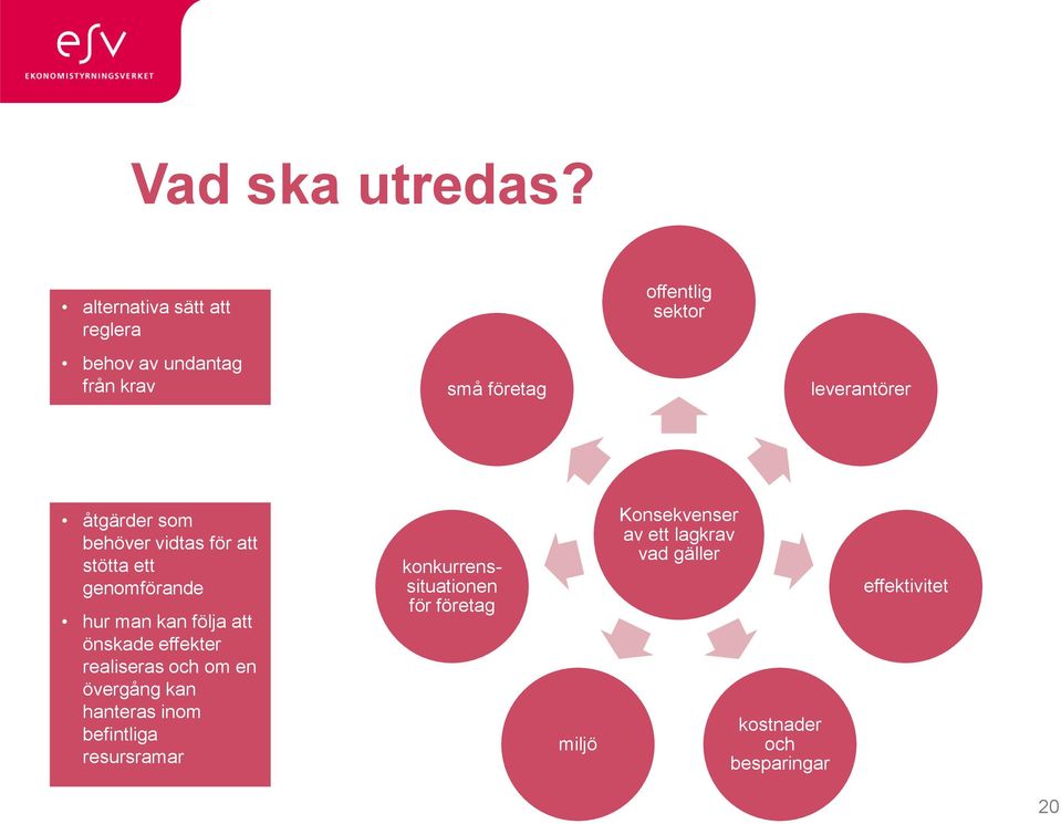 åtgärder som behöver vidtas för att stötta ett genomförande hur man kan följa att önskade effekter