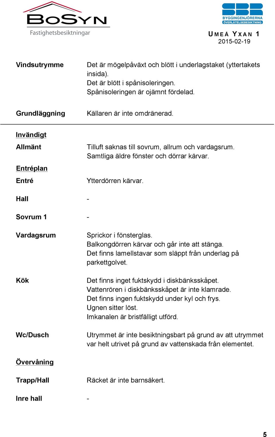 Hall - Sovrum 1 - Vardagsrum Kök Wc/Dusch Sprickor i fönsterglas. Balkongdörren kärvar och går inte att stänga. Det finns lamellstavar som släppt från underlag på parkettgolvet.