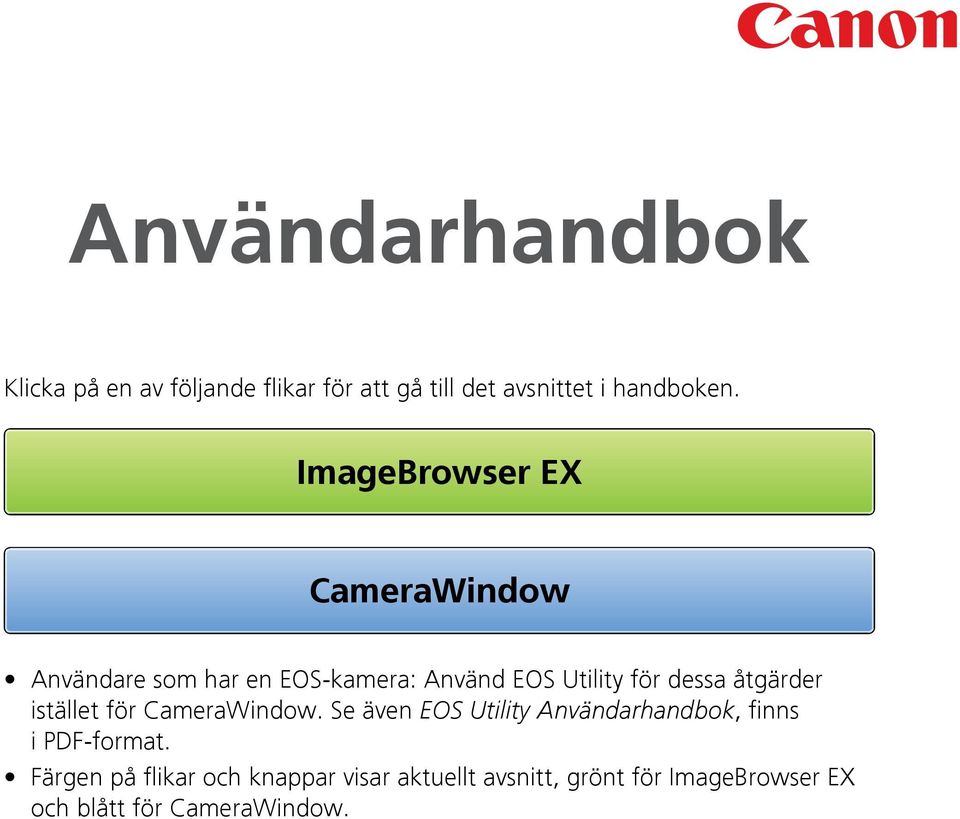 åtgärder istället för CameraWindow. Se även EOS Utility Användarhandbok, finns i PDF-format.