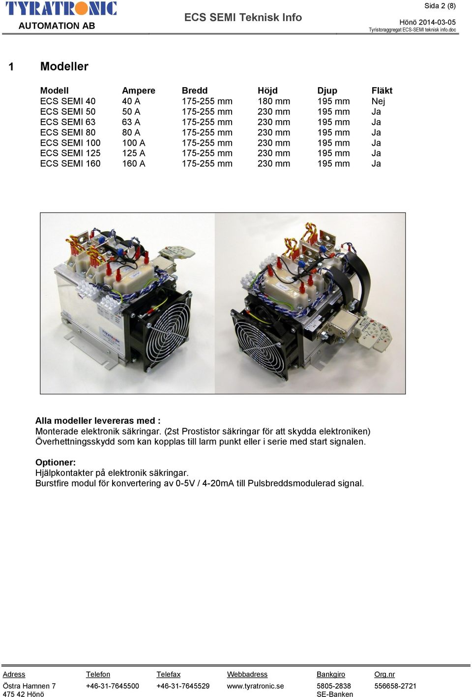 175-255 mm 230 mm 195 mm Ja Alla modeller levereras med : Monterade elektronik säkringar.