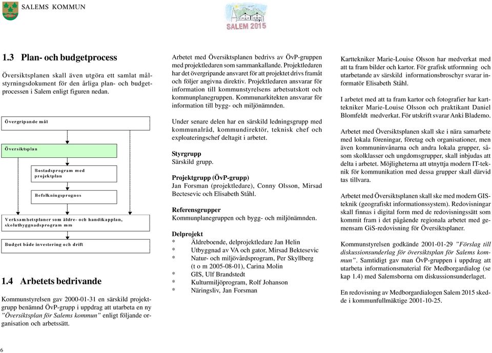 arbetssätt. Arbetet med Översiktsplanen bedrivs av ÖvP-gruppen med projektledaren som sammankallande.