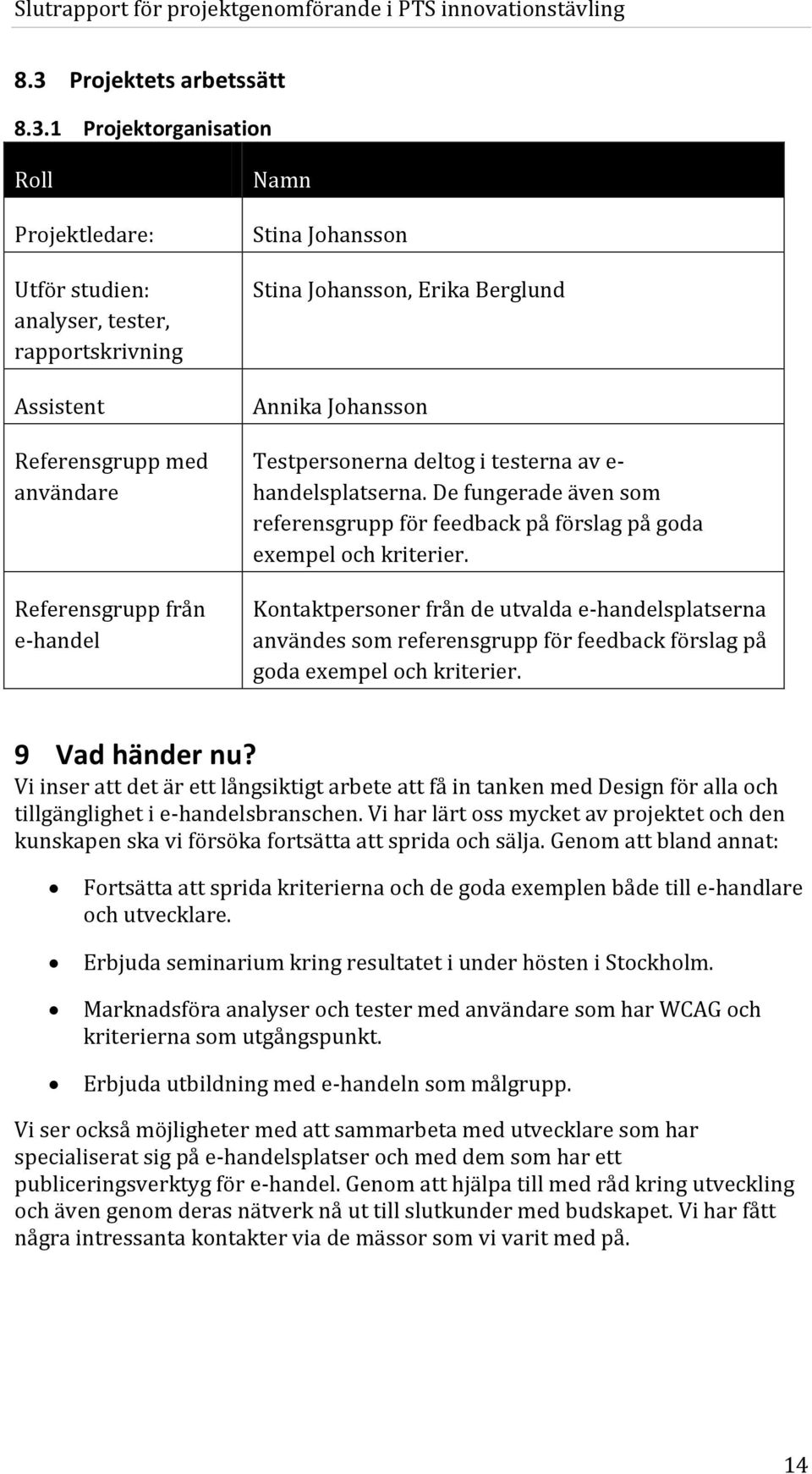 De fungerade även som referensgrupp för feedback på förslag på goda exempel och kriterier.