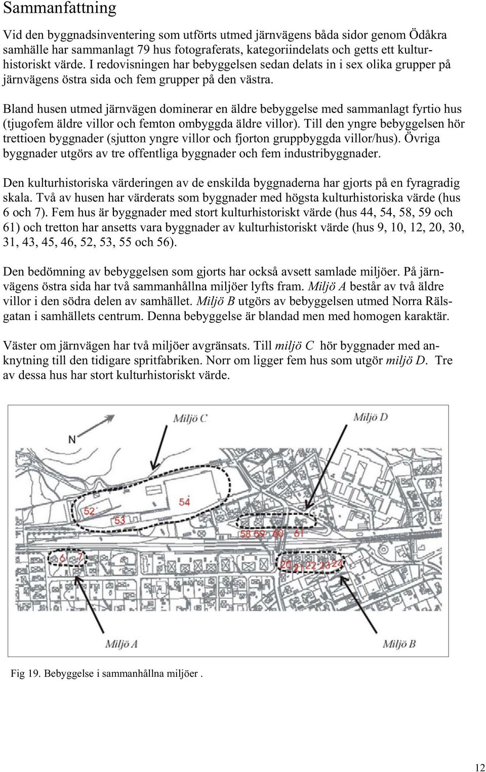 Bland husen utmed järnvägen dominerar en äldre bebyggelse med sammanlagt fyrtio hus (tjugofem äldre villor och femton ombyggda äldre villor).