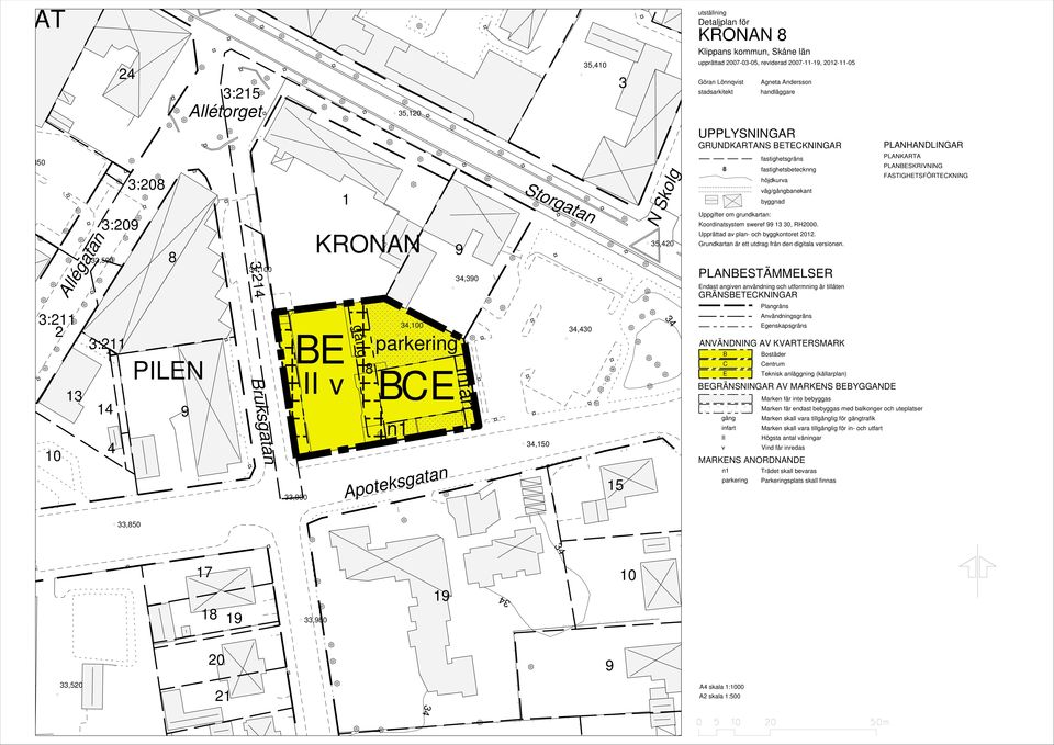 höjdkurva väg/gångbanekant byggnad Uppgifter om grundkartan: Koordinatsystem sweref 99 13 30, RH2000. Upprättad av plan- och byggkontoret 2012. Grundkartan är ett utdrag från den digitala versionen.