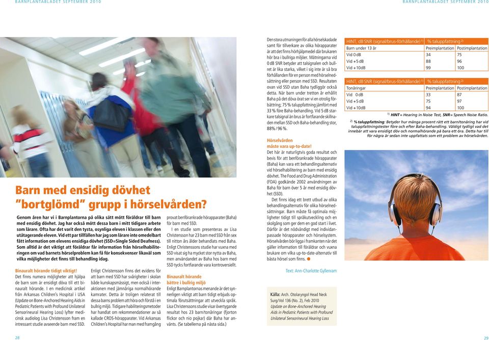 Vid ett par tillfällen har jag som lärare inte omedelbart fått information om elevens ensidiga dövhet (SSD=Single Sided Deafness).