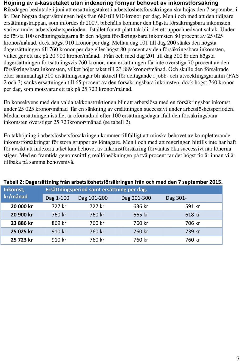 Men i och med att den tidigare ersättningstrappan, som infördes år 2007, bibehålls kommer den högsta försäkringsbara inkomsten variera under arbetslöshetsperioden.