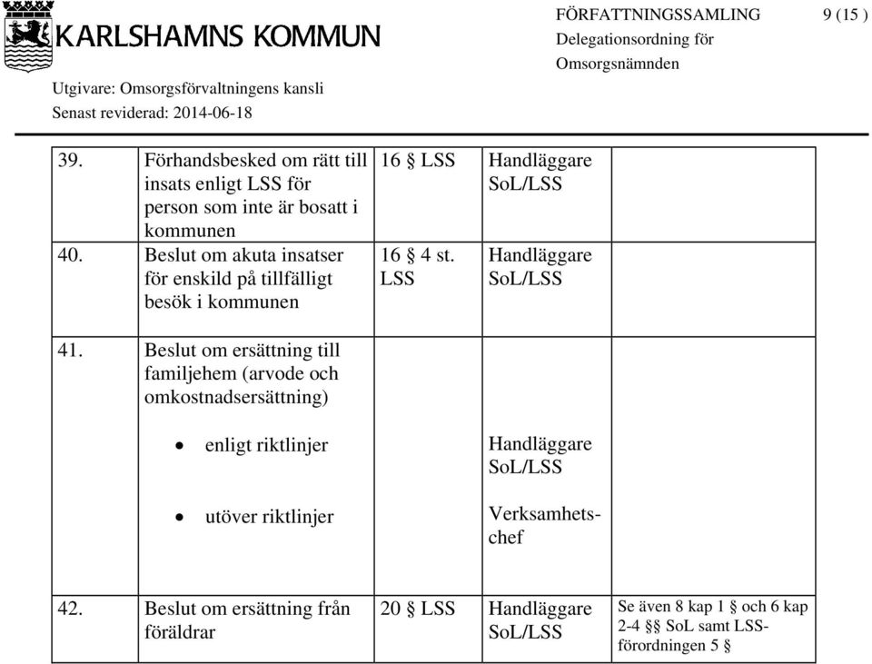 Beslut om ersättning till familjehem (arvode och omkostnadsersättning) 16 16 4 st.