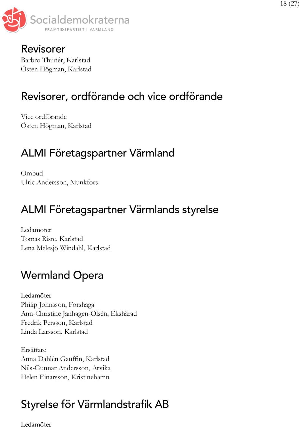 Karlstad Wermland Opera Philip Johnsson, Forshaga Ann-Christine Janhagen-Olsén, Ekshärad Fredrik Persson, Karlstad