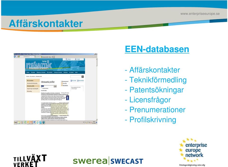 se Date # EEN-databasen - Affärskontakter -