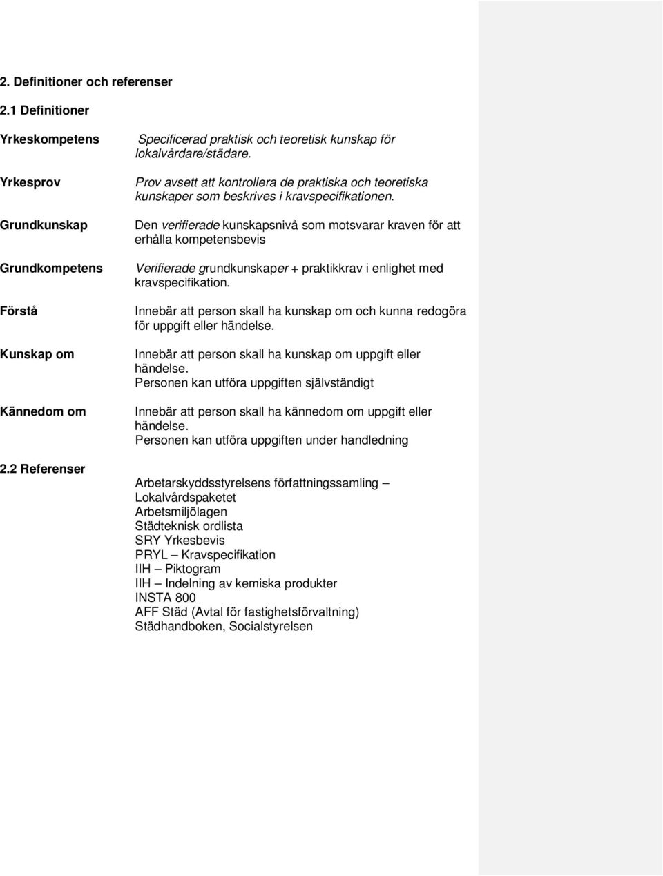 Den verifierade kunskapsnivå som motsvarar kraven för att erhålla kompetensbevis Verifierade grundkunskaper + praktikkrav i enlighet med kravspecifikation.