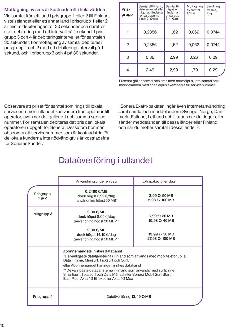 intervall på 1 sekund. I prisgrupp 3 och 4 är debiteringsintervallet för samtalen 30 sekunder.