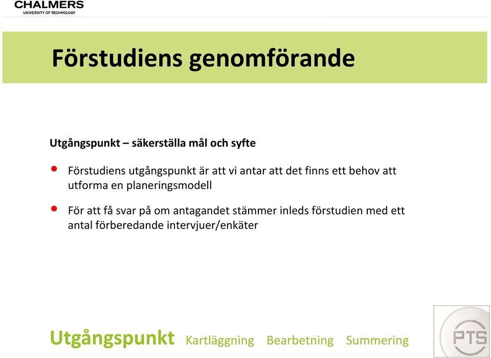 planeringsmodell För att få svar på om antagandet stämmer inleds förstudien