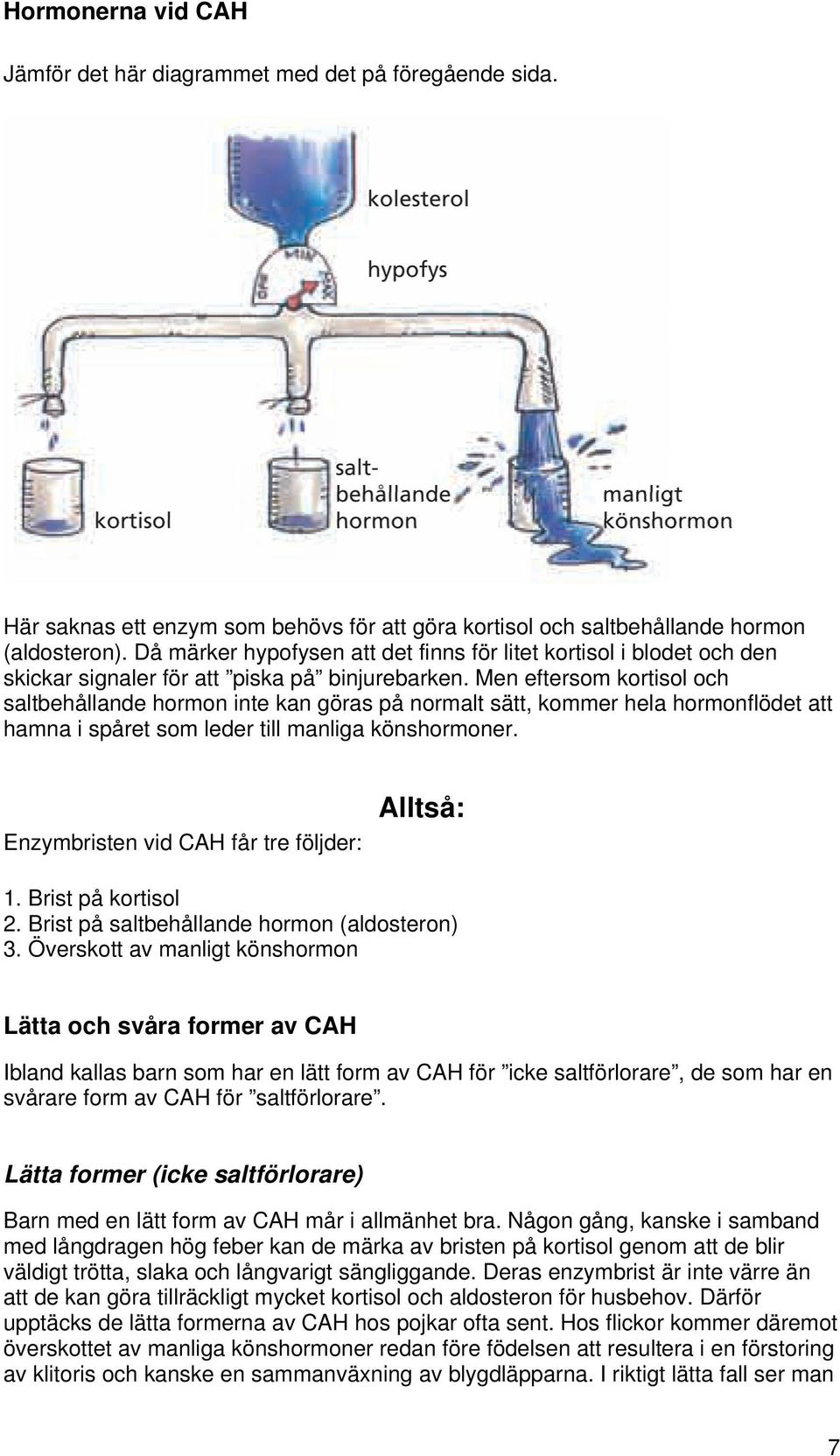 Men eftersom kortisol och saltbehållande hormon inte kan göras på normalt sätt, kommer hela hormonflödet att hamna i spåret som leder till manliga könshormoner.