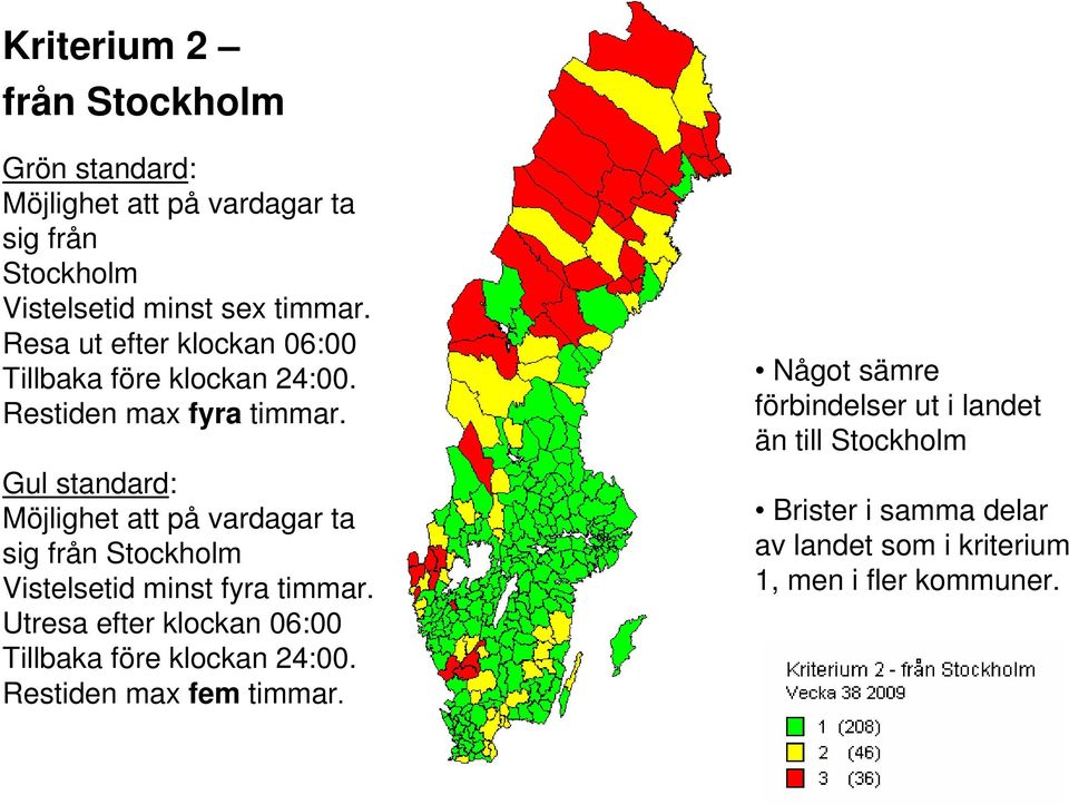 Gul standard: Möjlighet att på vardagar ta sig från Stockholm Vistelsetid minst fyra timmar.