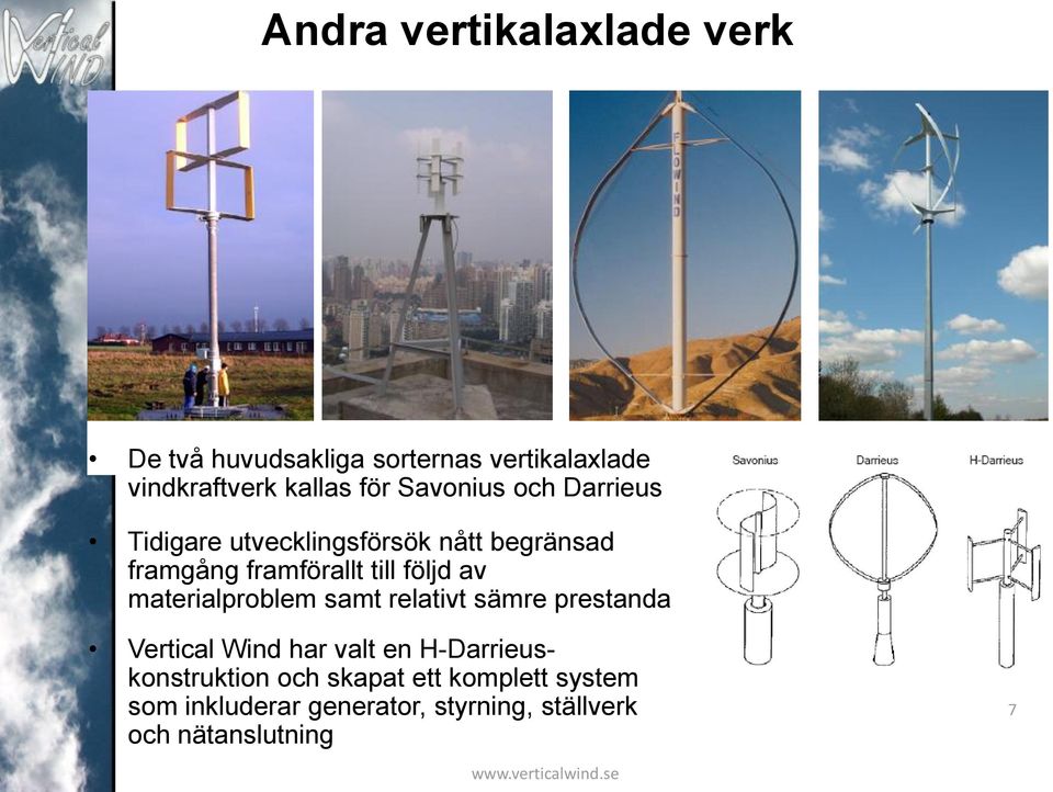 av materialproblem samt relativt sämre prestanda Vertical Wind har valt en