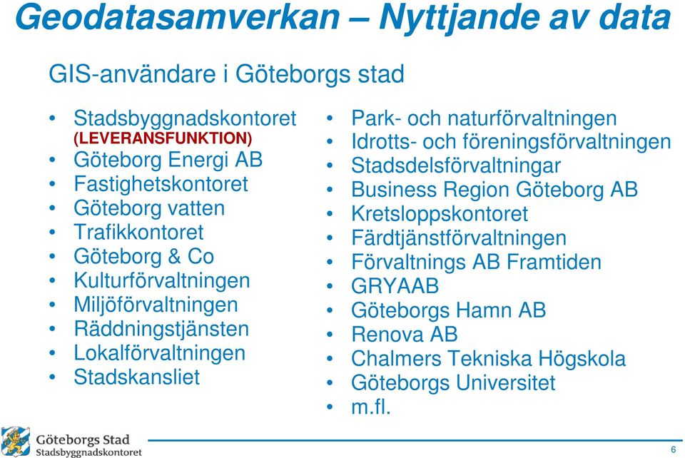 naturförvaltningen Idrotts- och föreningsförvaltningen Stadsdelsförvaltningar Business Region Göteborg AB Kretsloppskontoret