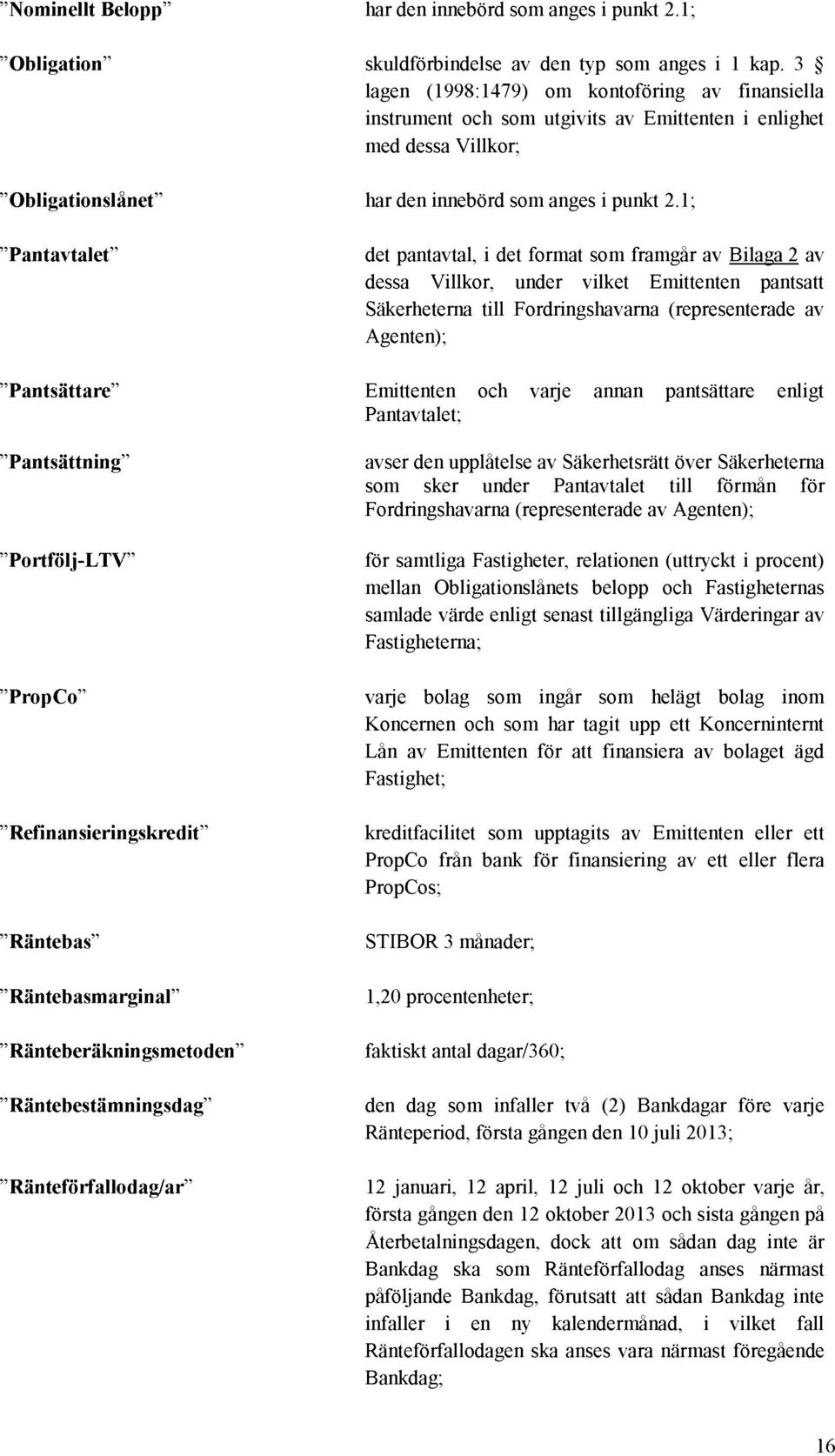 1; Pantavtalet det pantavtal, i det format som framgår av Bilaga 2 av dessa Villkor, under vilket Emittenten pantsatt Säkerheterna till Fordringshavarna (representerade av Agenten); Pantsättare