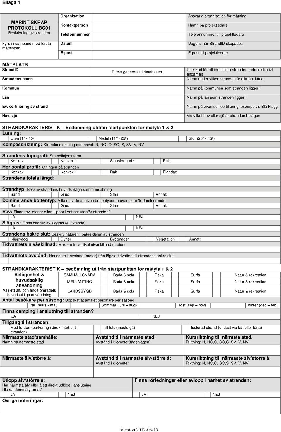 certifiering av strand Hav, sjö Direkt genereras i databasen.