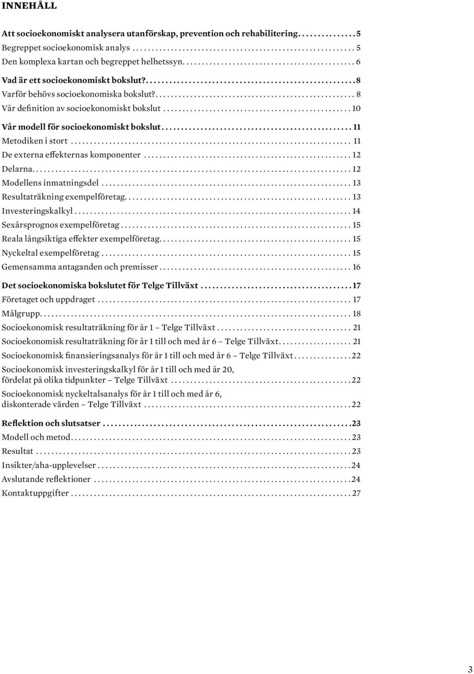 .. 11 De externa effekternas komponenter...12 Delarna...12 Modellens inmatningsdel...13 Resultaträkning exempelföretag...13 Investeringskalkyl...14 Sexårsprognos exempelföretag.