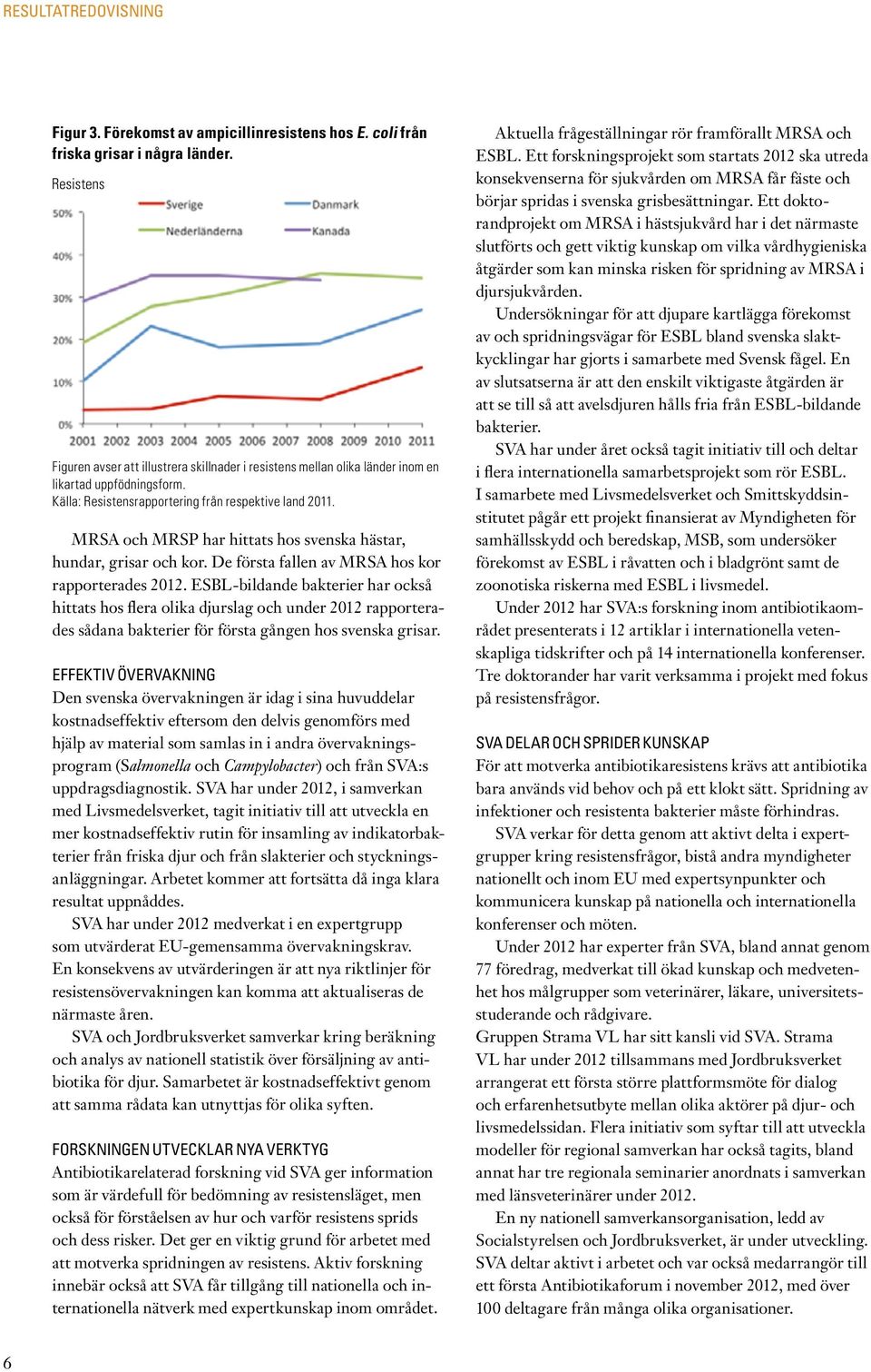 MRSA och MRSP har hittats hos svenska hästar, hundar, grisar och kor. De första fallen av MRSA hos kor rapporterades 2012.