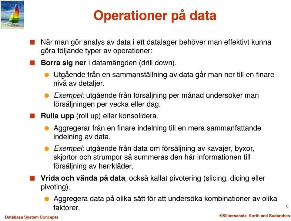 " Rulla upp (roll up) eller konsolidera." Aggregerar från en finare indelning till en mera sammanfattande indelning av data.