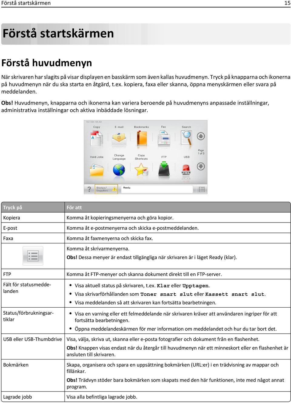 Huvudmenyn, knapparna och ikonerna kan variera beroende på huvudmenyns anpassade inställningar, administrativa inställningar och aktiva inbäddade lösningar.