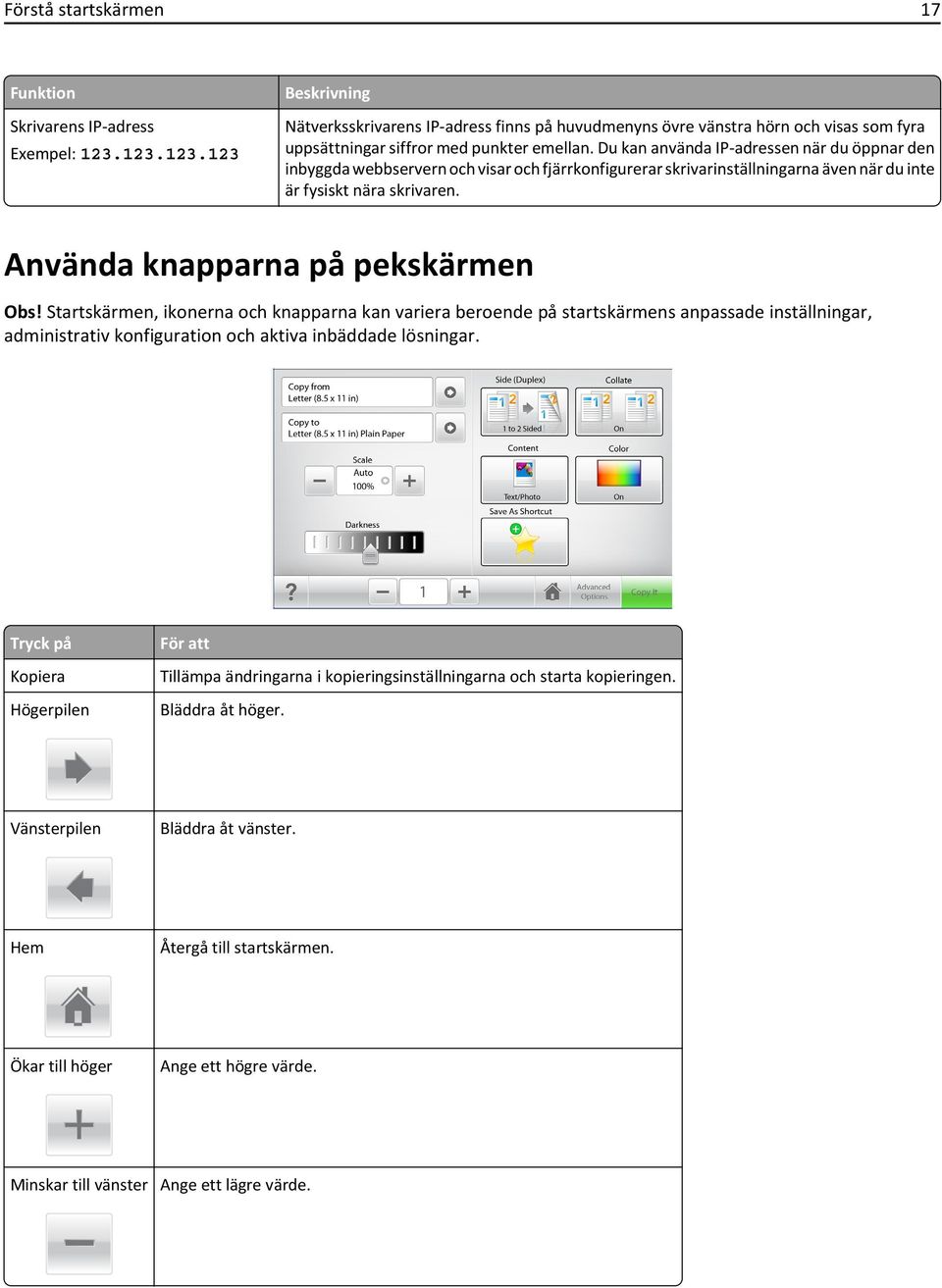 Du kan använda IP-adressen när du öppnar den inbyggda webbservern och visar och fjärrkonfigurerar skrivarinställningarna även när du inte är fysiskt nära skrivaren.