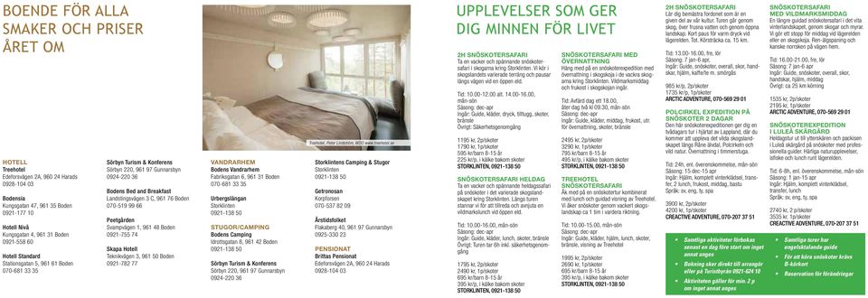 99 66 Peetgården Svampvägen 1, 961 48 Boden 0921-755 74 Skapa Hotell Teknikvägen 3, 961 50 Boden 0921-782 77 VANDRARHEM Bodens Vandrarhem Fabriksgatan 6, 961 31 Boden 070-681 33 35 Urbergslängan