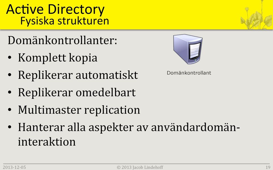 replication Domänkontrollant Hanterar alla aspekter av