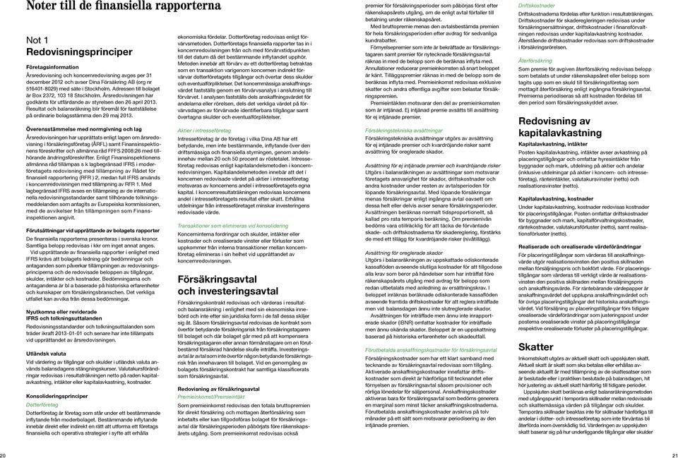Resultat och balansräkning blir föremål för fastställelse på ordinarie bolagsstämma den 29 maj 2013.