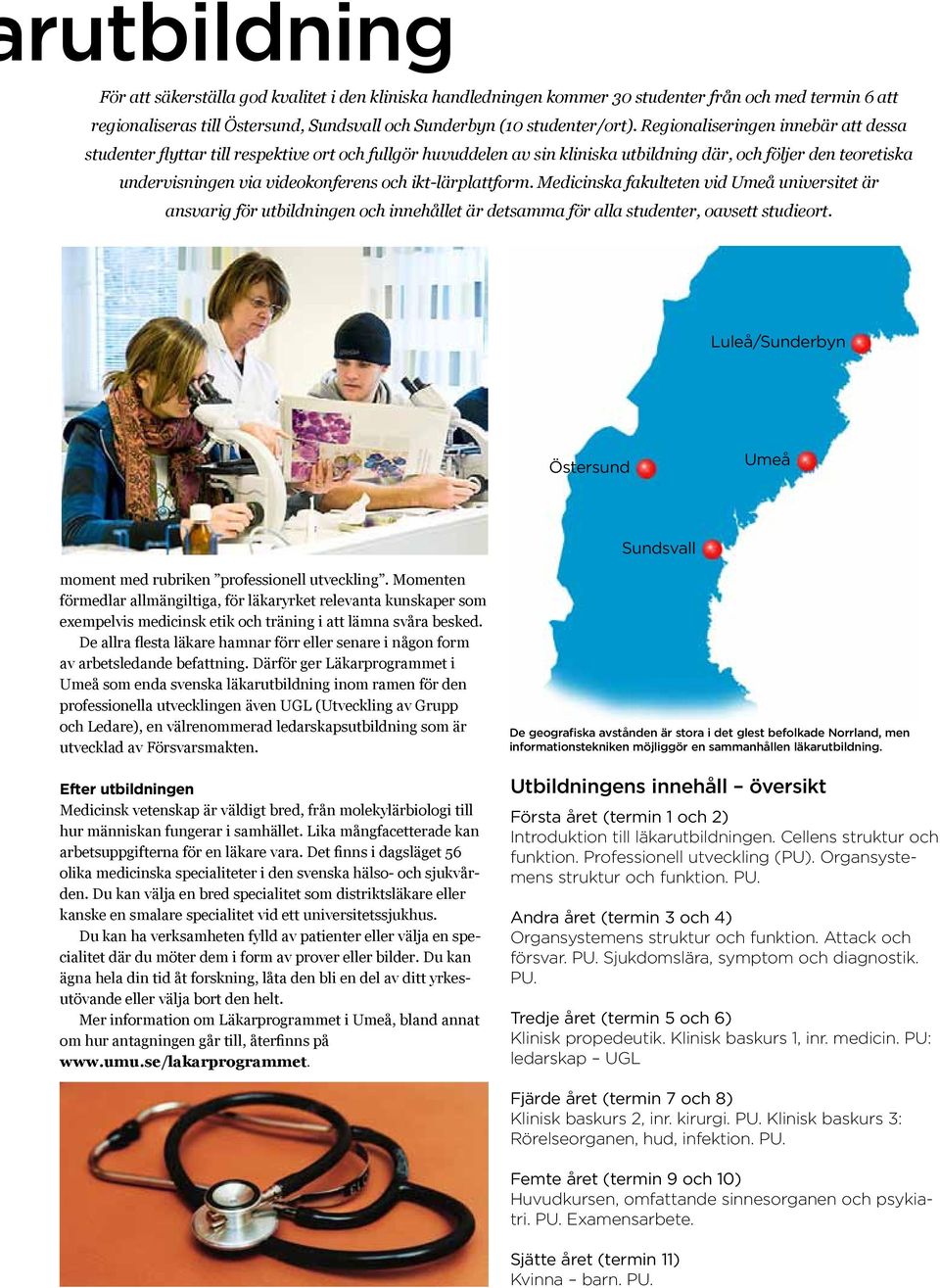 ikt-lärplattform. Medicinska fakulteten vid Umeå universitet är ansvarig för utbildningen och innehållet är detsamma för alla studenter, oavsett studieort.