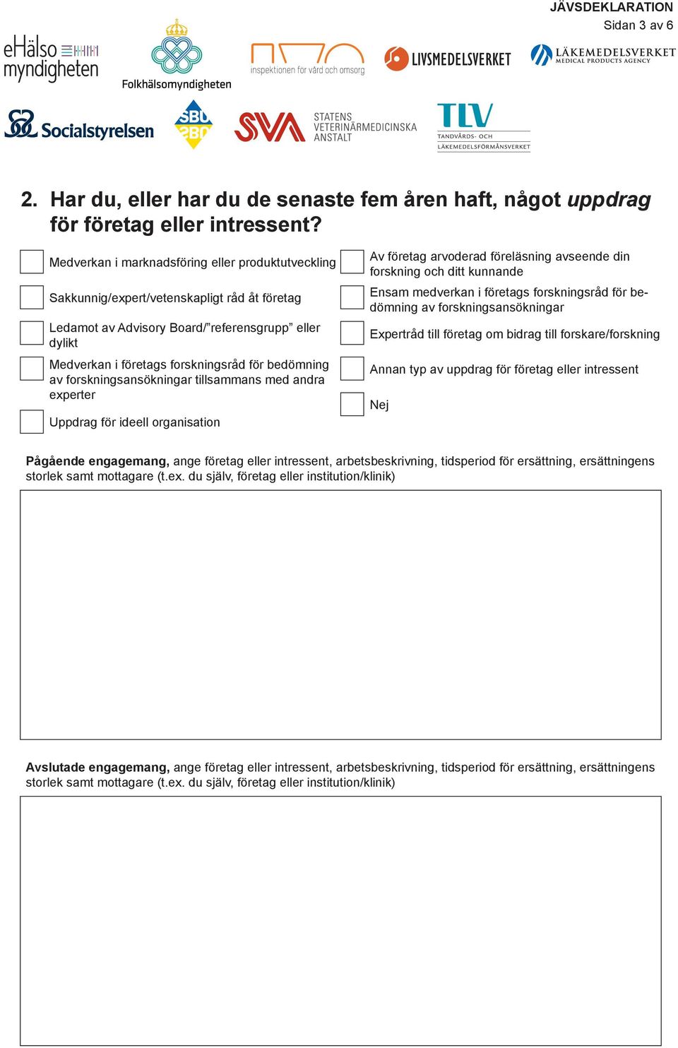 av forskningsansökningar tillsammans med andra experter Uppdrag för ideell organisation Av företag arvoderad föreläsning avseende din forskning och ditt kunnande Ensam medverkan i företags