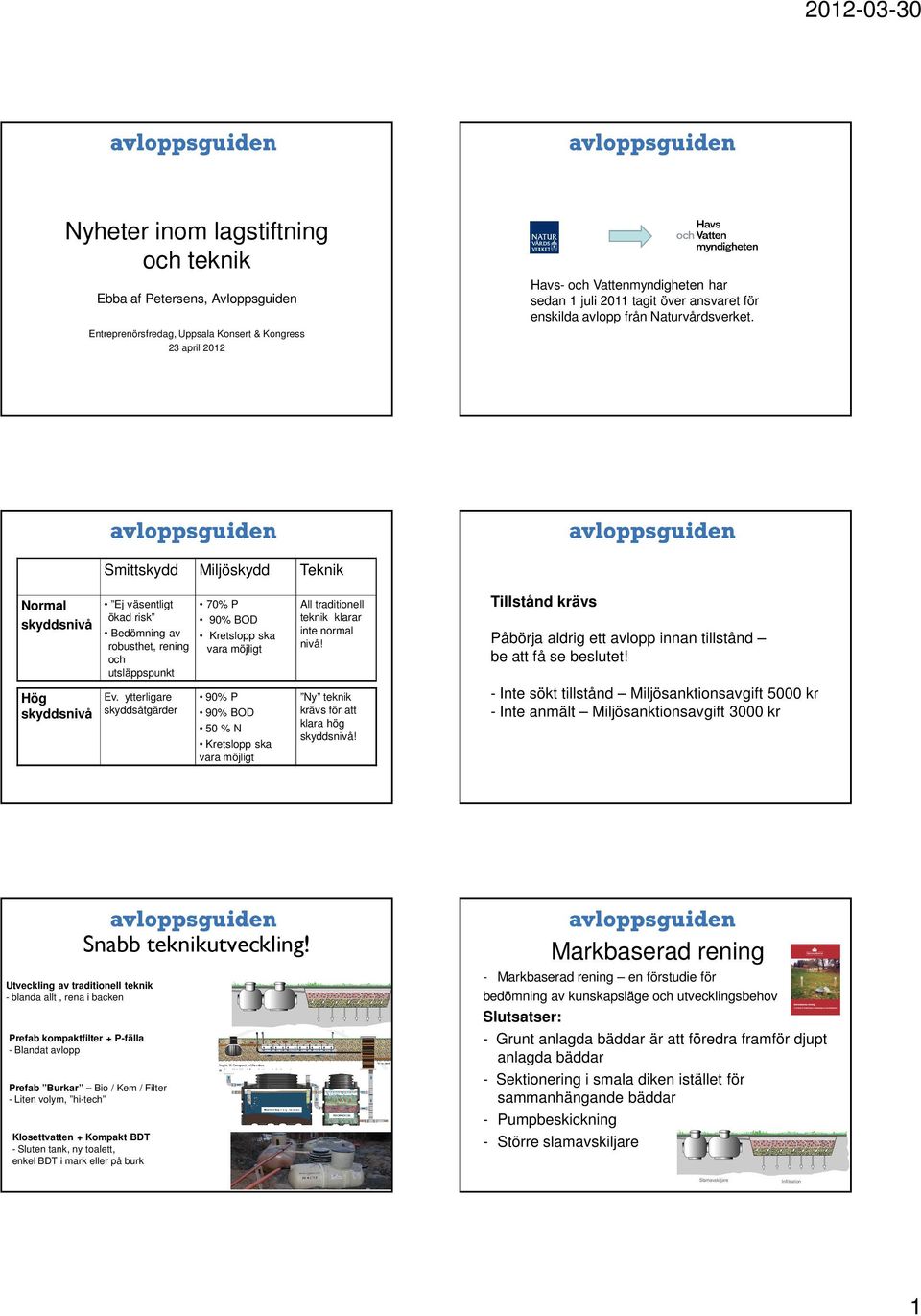 ytterligare skyddsåtgärder 70% P 90% BOD Kretslopp ska vara möjligt 90% P 90% BOD 50 % N Kretslopp ska vara möjligt All traditionell teknik klarar inte normal nivå!