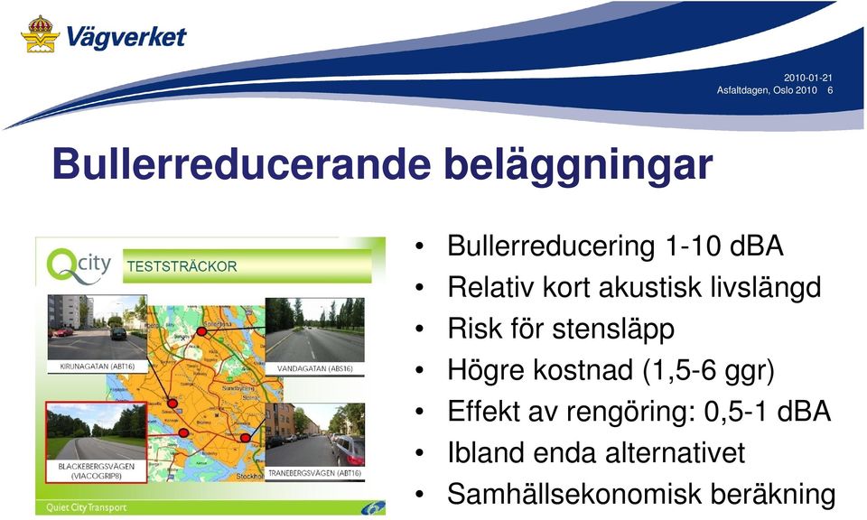 Risk för stensläpp Högre kostnad (1,5-6 ggr) Effekt av