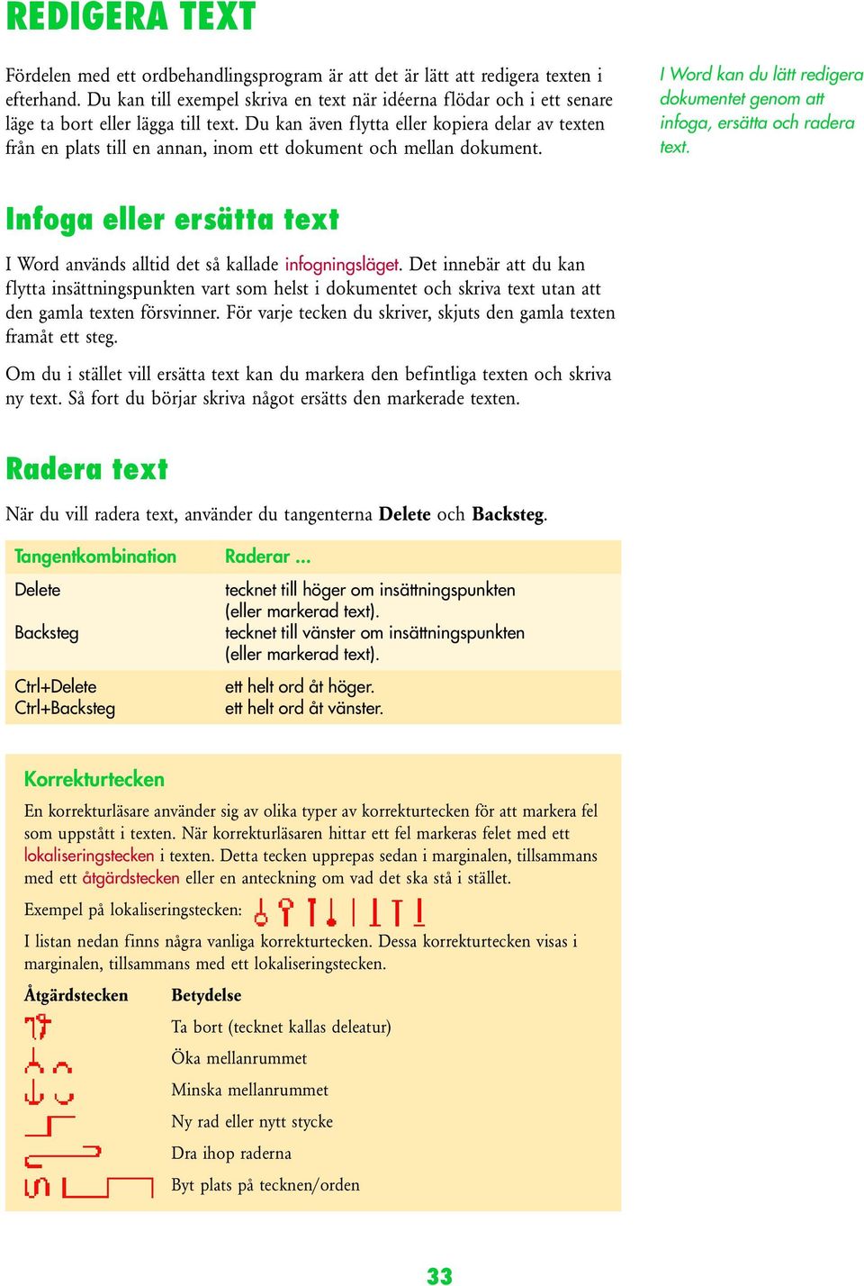 Du kan även flytta eller kopiera delar av texten från en plats till en annan, inom ett dokument och mellan dokument. I Word kan du lätt redigera dokumentet genom att infoga, ersätta och radera text.