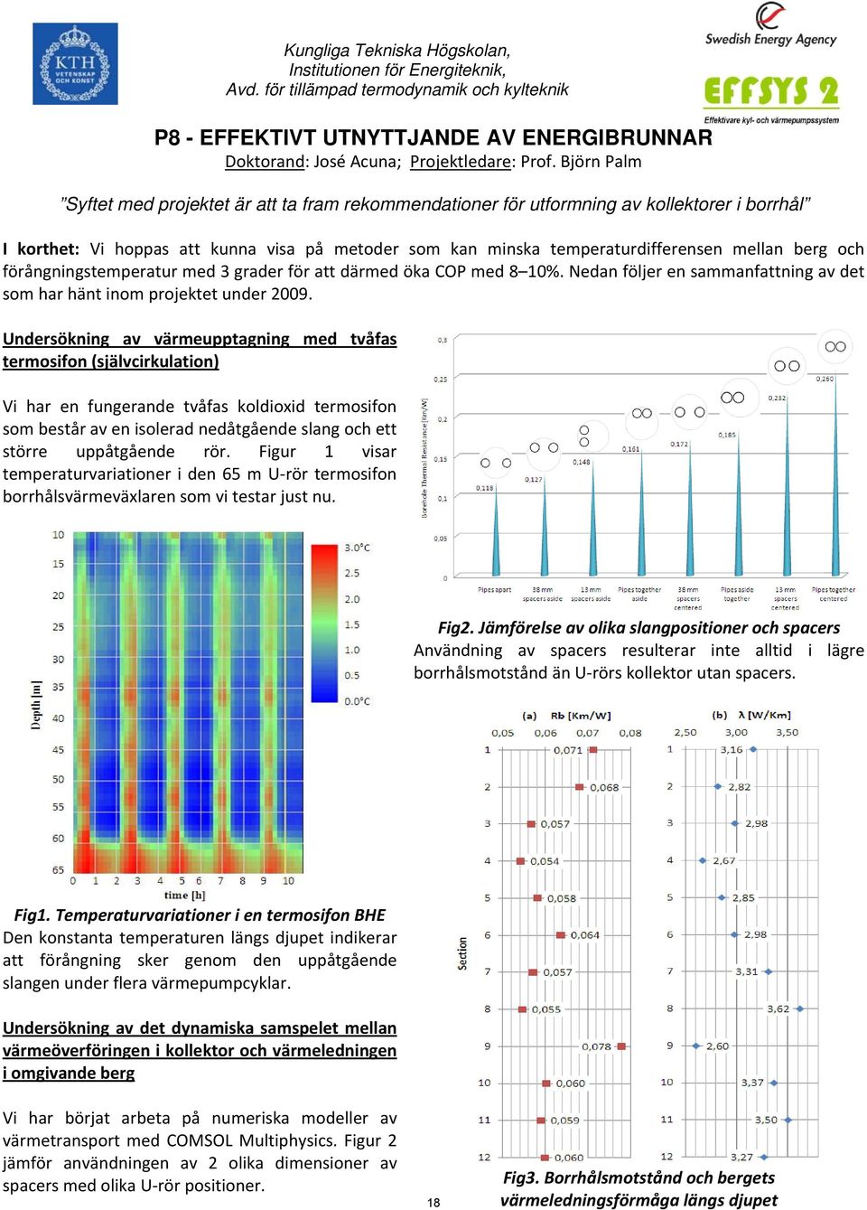och förångningstemperatur med 3 grader för att därmed öka COP med 8 10%. Nedan följer en sammanfattning av det som har hänt inom projektet under 2009.