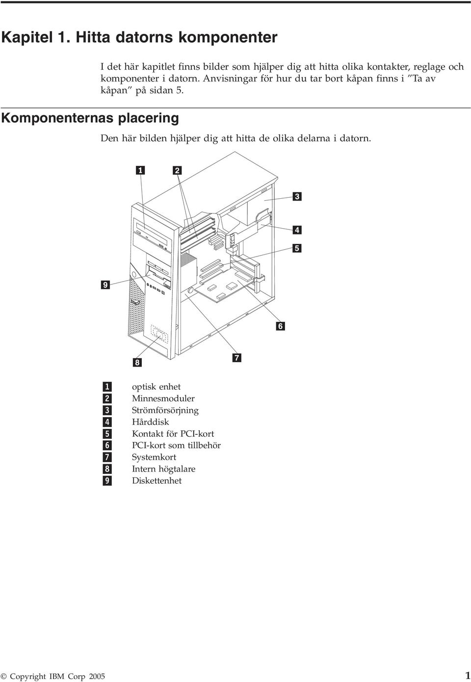 reglage och komponenter i datorn. Anvisningar för hur du tar bort kåpan finns i Ta av kåpan på sidan 5.