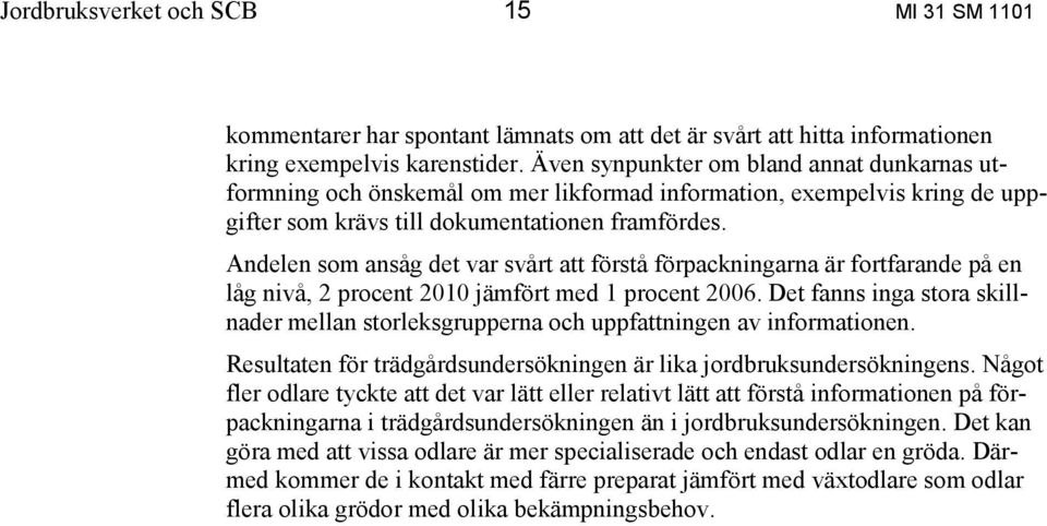 Andelen som ansåg det var svårt att förstå förpackningarna är fortfarande på en låg nivå, 2 procent 2010 jämfört med 1 procent 2006.