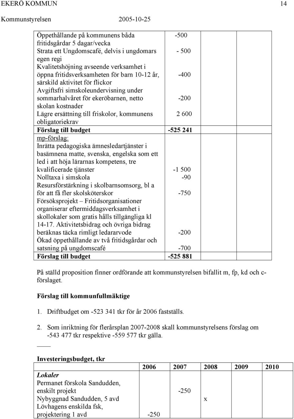 Förslag till budget -525 241 mp-förslag: Inrätta pedagogiska ämnesledartjänster i basämnena matte, svenska, engelska som ett led i att höja lärarnas kompetens, tre kvalificerade tjänster Nolltaxa i