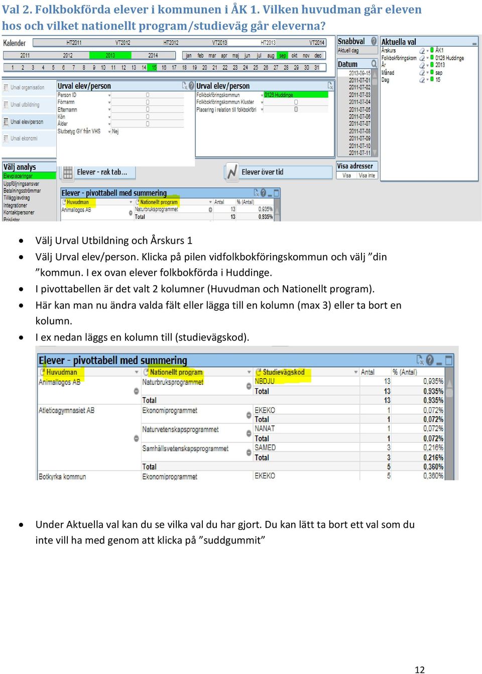 I pivottabellen är det valt 2 kolumner (Huvudman och Nationellt program).