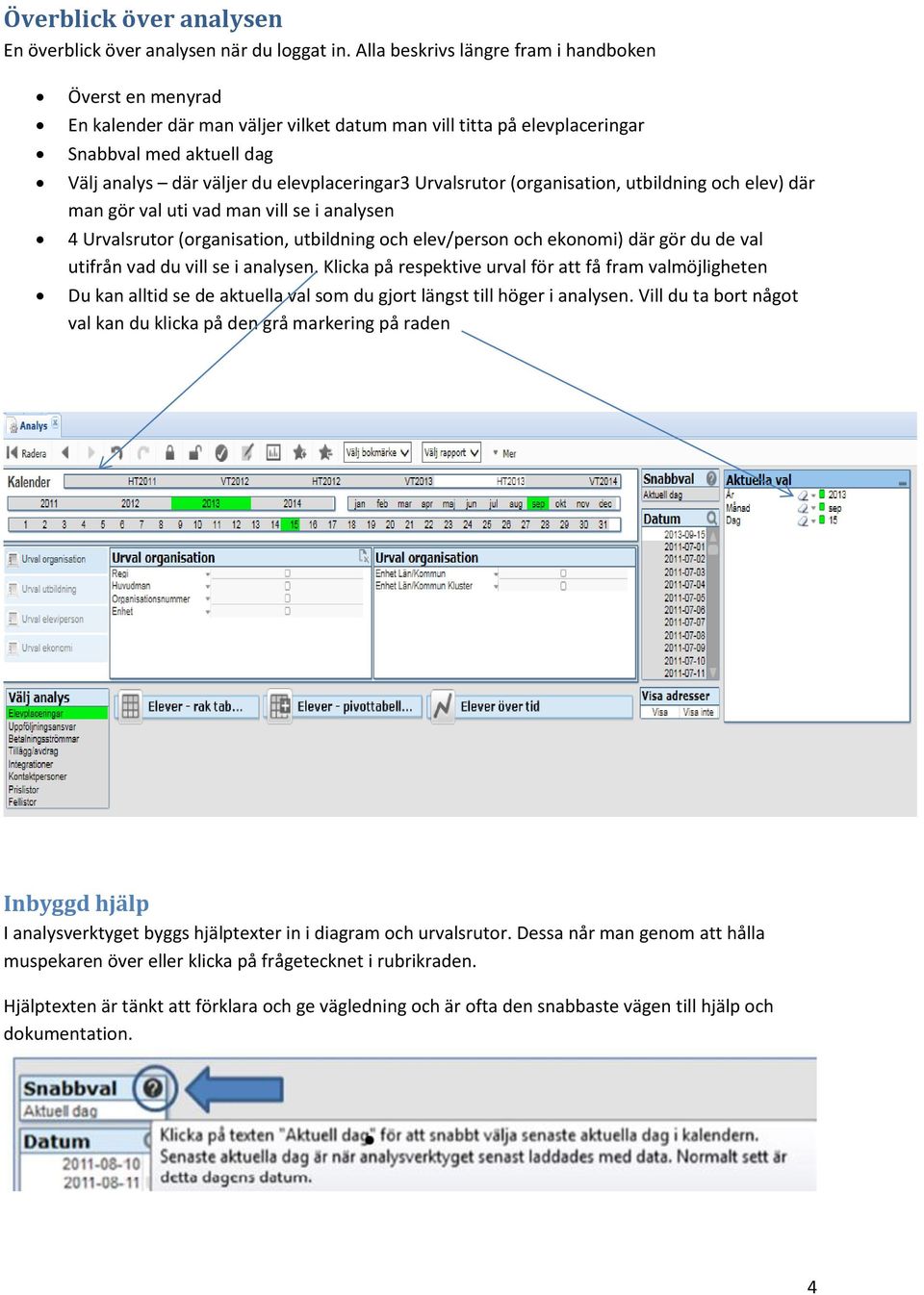 Urvalsrutor (organisation, utbildning och elev) där man gör val uti vad man vill se i analysen 4 Urvalsrutor (organisation, utbildning och elev/person och ekonomi) där gör du de val utifrån vad du