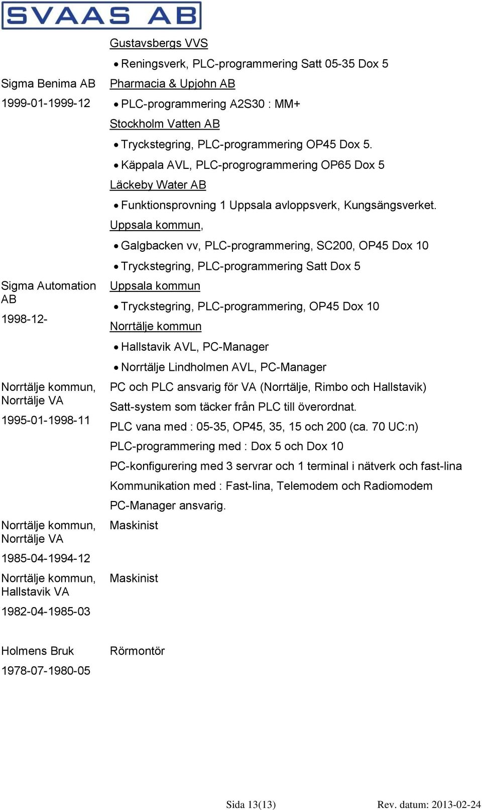 Käppala AVL, PLC-progrogrammering OP65 Dox 5 Läckeby Water AB Funktionsprovning 1 Uppsala avloppsverk, Kungsängsverket.