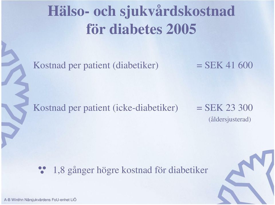 Kostnad per patient (icke-diabetiker) = SEK 23