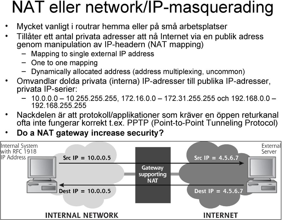 dolda privata (interna) IP-adresser till publika IP-adresser, privata IP-serier: 10.0.0.0 10.255.