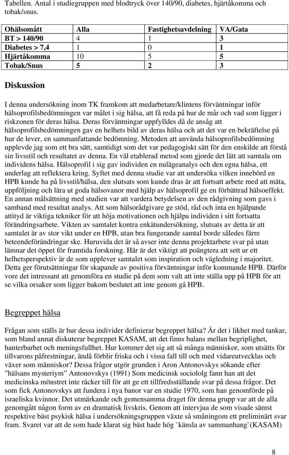 förväntningar inför hälsoprofilsbedömningen var målet i sig hälsa, att få reda på hur de mår och vad som ligger i riskzonen för deras hälsa.
