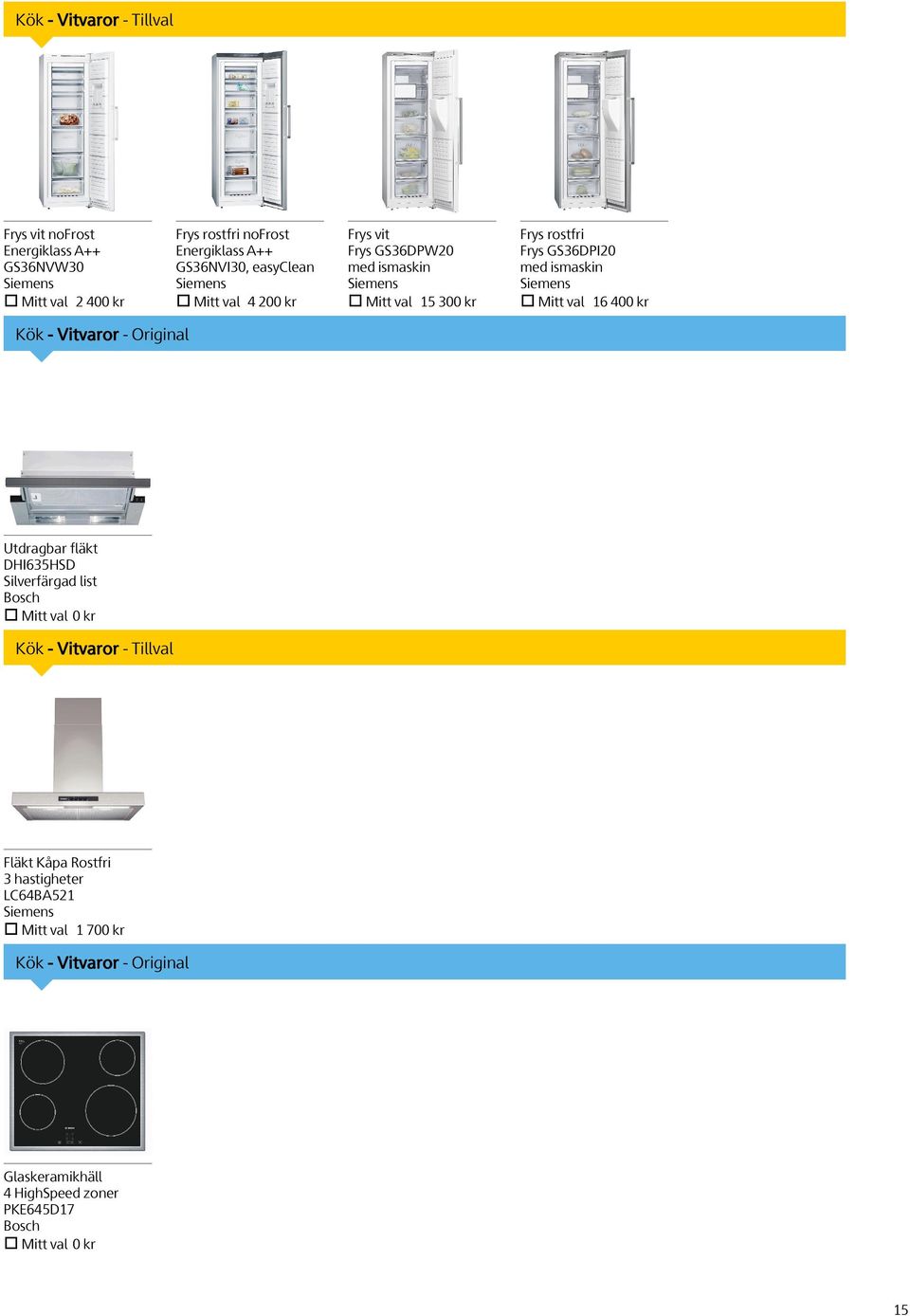 Siemens Mitt val 16 400 kr Kök - Vitvaror - Original Utdragbar fläkt DHI635HSD Silverfärgad list Bosch Mitt val 0 kr Kök - Vitvaror - Tillval