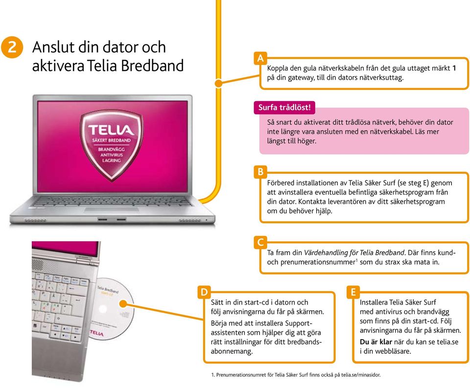 Förbered installationen av Telia Säker Surf (se steg E) genom att avinstallera eventuella befintliga säkerhetsprogram från din dator.